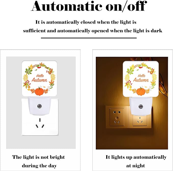 Hello Autumn Night Light,Plug Into Wall with Dusk to Dawn Light Sensors, Warm Nightlights for Bedroom, Bathroom, Hallway, Kitchen, Gifts Ideal for Boys Girls Women Men - Bloomnest