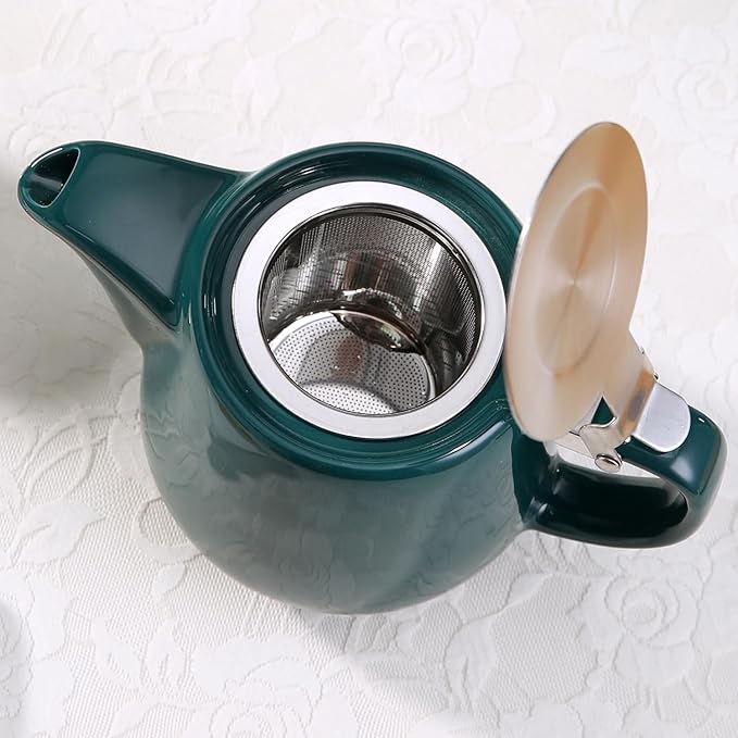 Ceramic Teapot With Stainless Steel Infuser, Heat Resistant, Perfect Tea Maker, Green, 500ml/17oz
