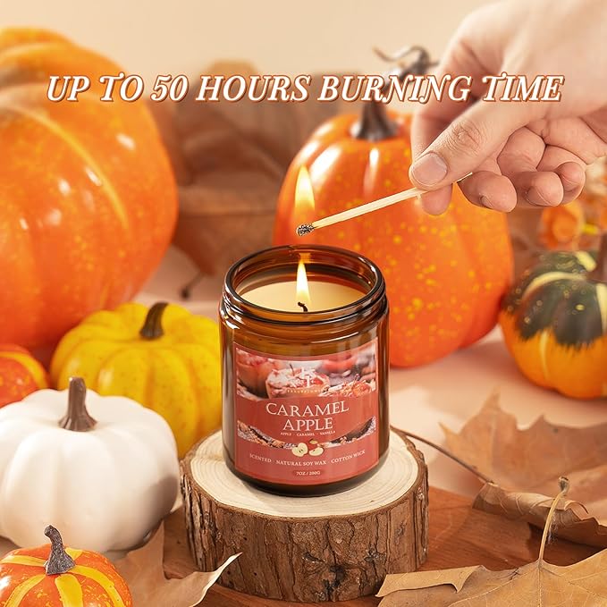 Fall Candle, Caramel Apple Scented Candles for Home, Natural Soy Autumn Candle Aromatherapy Candle, 7 oz Jar Candles Fall Gifts for Women Men - Bloomnest