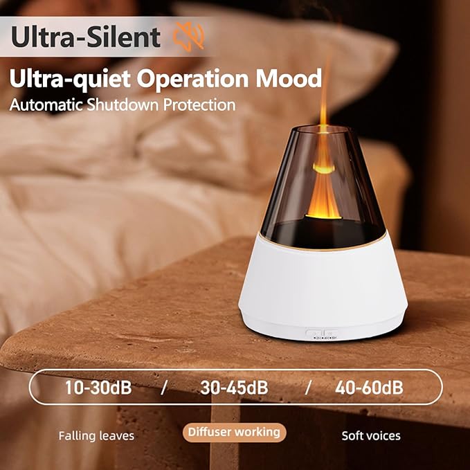 Flame Essential Oil Diffuser, Upgrade 7 Colour Lights Aromatherapy Diffuser, Oil Diffuser, Air Humidifier, Aroma Diffusers for Home, Bedroom, Office, Yoga, Timer & Waterless Auto Off (White) - Bloomnest