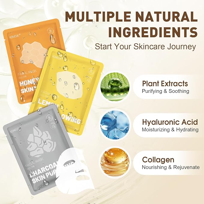 120 Pack Collagen Essence Sheet Face Masks Skincare, Moisturizing & Hydrating Face Mask for Skin Care, Bulk Face Masks for All Skin Types, Spa Party Gifts for Women (12 Types x 10 Pcs) - Bloomnest