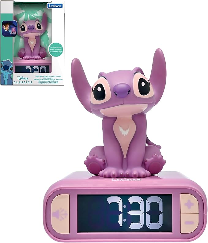 LEXiBOOK, Disney Stitch, Angel Night Light Alarm Clock, Sounds and Melodies, Backlit LCD Screen, Luminous, Snooze, Pink, RL800D1 - Bloomnest
