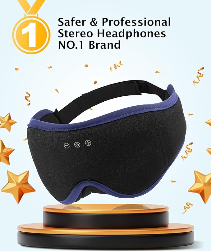 LC-dolida Sleep Mask with Headphones Bluetooth 5.4, 3D Sleeping Headphones for Side Sleepers Bluetooth Sleep Mask Blackout Bluetooth Eye Mask for Sleeping Travel Meditation Men Women - Bloomnest