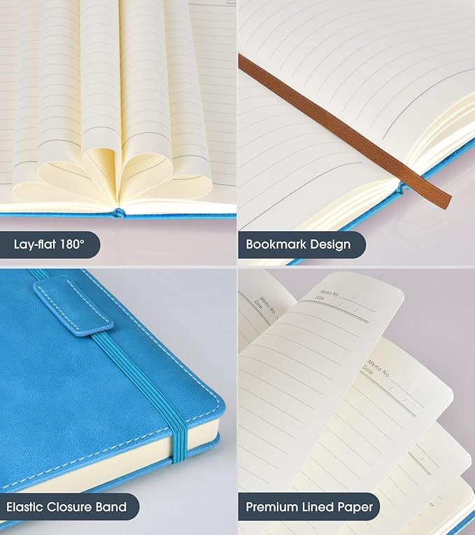 Lined Journal Notebook for Women Men,256 Pages A5 Hardcover Leather Journals for Writing,Travel,Business,Work & School,College Ruled Notebooks for Note Taking,Diary Notepad 5.7"×8.3" blue - Bloomnest