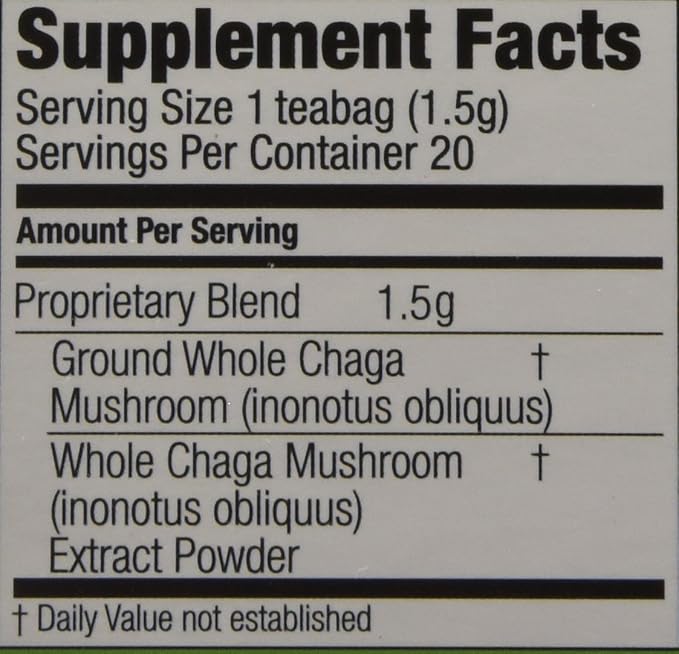 Sayan Siberian Chaga Mushroom Tea 1.05 Oz / 30g – 20 Unbleached Bags, Wild Harvested Organic Antioxidant No Caffeine. Raw and Extract Blend. Immune, Digestion Support. Detox, Focus Energy Boost - Bloomnest