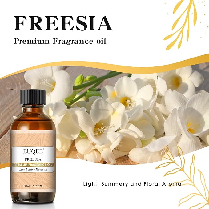 EUQEE Freesia Fragrance Oil, 60ml Premium Grade Essential Oils Scented Oil with Glass Dropper for Diffusers, DIY Soap & Bath Bombs (2.02 Fl oz) - Bloomnest