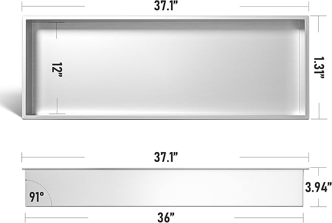 Stainless Steel Shower Niche 36" X 12" Brushed No Tile Needed Niche Shower Recessed Wall Horizontal Niches for Bathroom Storage Over Mount Installation - Bloomnest