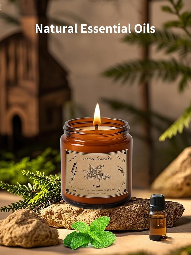 Home Scented Candles, 16oz Large Jar Scented Candle – Mint Soy Wax Candle with 100 Hour Burn Time, Long Lasting Aromatherapy Candle for Cooling Freshness, Relaxing Home Fragrance & Gift Candles - Bloomnest