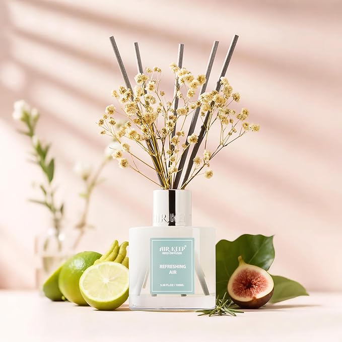 Airkeep Reed Diffuser Set,3.38 fl oz (100 ml) - Refreshing Air Oil Diffusers with 8 Reed Sticks, Home Fragrance Reed Diffuser for Bathroom Shelf Decor - Bloomnest