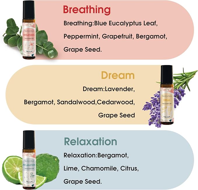 Aromatherapy Essential Oil Roll-On Set – 6x10ml Essential Oil Blends with Roller Bottles, Portable Essential Oils for Diffusers for Home,Relaxing Gift for Women & Men - Bloomnest