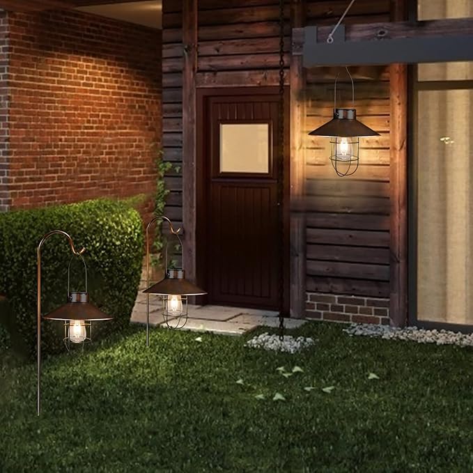 pearlstar Solar Lantern Outdoor Hanging Light Metal Farmhouse Solar Lamp with Warm White Edison Bulb Design for Garden Yard Patio Porch Decor (Brushed Copper) - Bloomnest