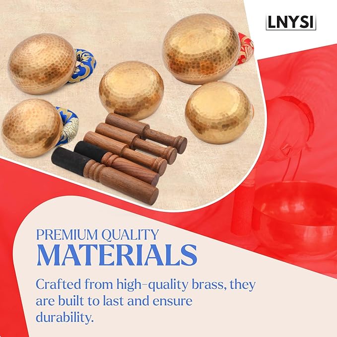 Tibetan Singing Bowl Set - Authentic Cuencos Tibetanos for Sound Healing, Meditation & Chakra Balancing - Includes Cushion, Mallet-Unique Spiritual Gifts for Women and Men (5 Chakra Set) - Bloomnest