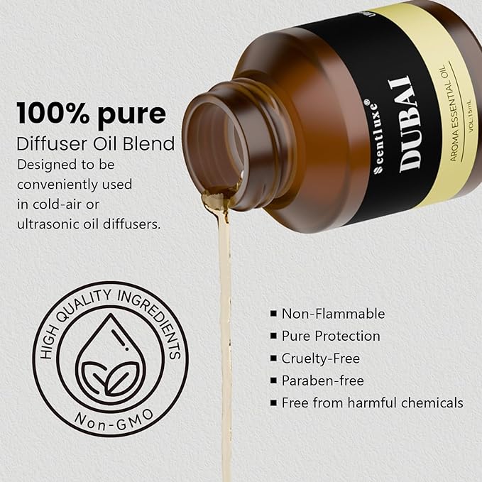 Aroma Diffuser Oil - Dubai - Inspired by Hotel Scent for Home Premium Fragrance Oil for Ultrasonic and Waterless Diffusers and Crafting - 15 mL, Glass Bottle with Dropper - Bloomnest