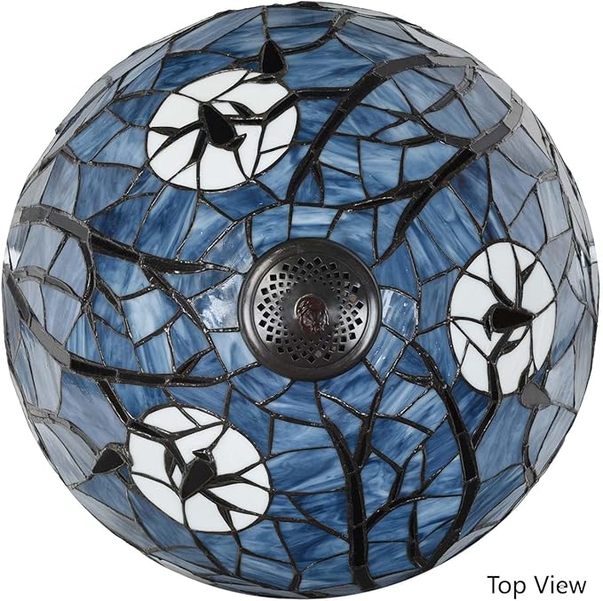 Bieye S10882 Raven Sitting on Bare Tree Tranch Against Full Moon Tiffany Style Stained Glass Lampshade (Dark Blue, 18Wx9.5H)