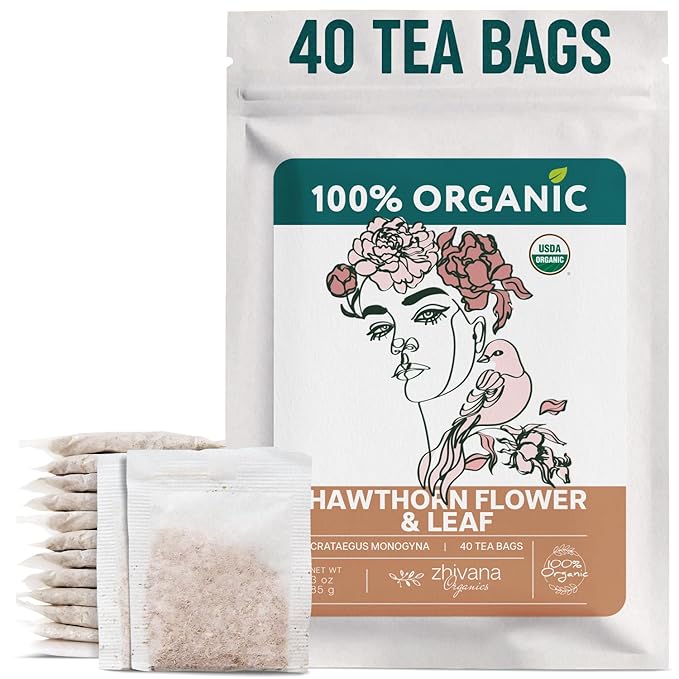Organic Hawthorn Tea Bags - Hawthorne Leaf & Flower - Herbal Tea for Pressure Balance, Heart Health - Espino Blanco Hoja - 40 Teabags - Bloomnest