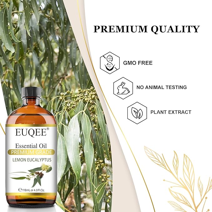 EUQEE Lemon Eucalyptus Essential Oil Pure Lemon Eucalyptus Oil, Large Capacity Essential Oil with Glass Dropper for Diffuser, Candle Making - 118ml / 4 Fl.Oz - Bloomnest