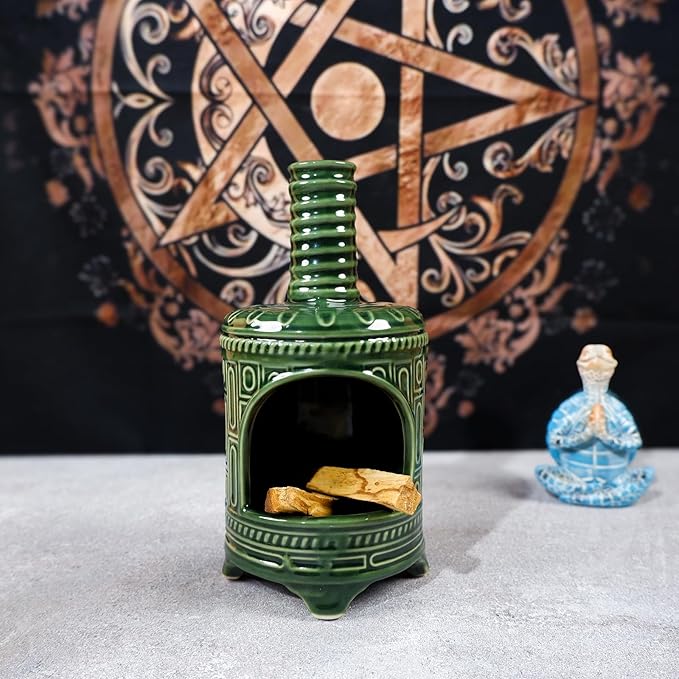 Handmade Ceramic Palo Santo Holder & Mini Chiminea Incense Dish-Perfect for Palo Santo Sticks, Altar，Sage, and Cone Burning-Zen Decor for Energy Cleansing, Yoga, Meditation & Aromatherapy - Bloomnest