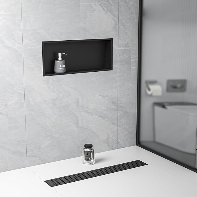 Stainless Steel Shower Niche 30" X 12" Matte Black No Tile Needed Horizontal Niche Shower Recessed Wall Niches for Bathroom Storage Over Mount Installation - Bloomnest