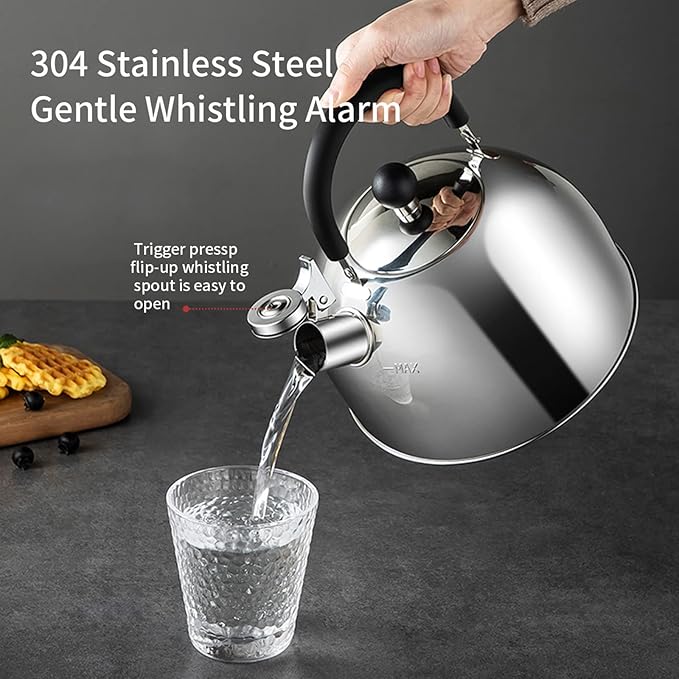 304 Stainless Steel Whistling Tea Kettle 2.1 Quart/2L, Suitable to Boiling Water & Tea on Induction Stove, Gas Stove Top - Bloomnest