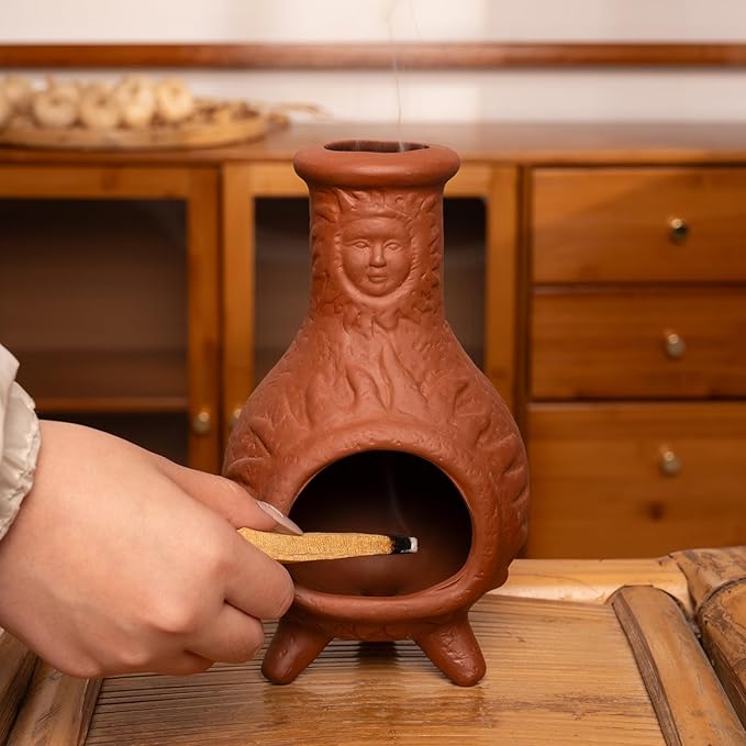 Handcrafted Terracotta Palo Santo Holder with Sun Face Design - Mini Chiminea Incense Burner for Sage & Copal - Thoughtful Gifts for Meditation, Yoga, Aromatherapy - Bloomnest