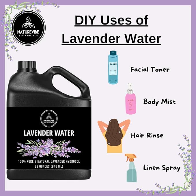 Naturevibe Botanicals Lavender Water 32 Ounces | 100% Pure and Natural | Great for Skin Care and Hair Care - Bloomnest