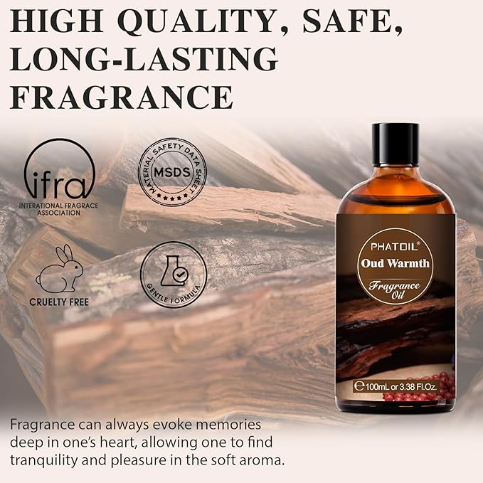 PHATOIL 3.38FL.OZ Oud Warmth Fragrance Oils for Aromatherapy, Essential Oils for Diffusers for Home, Perfect for Diffuser, Yoga, Skin Care, DIY Candle and Soap Making - 100ml - Bloomnest
