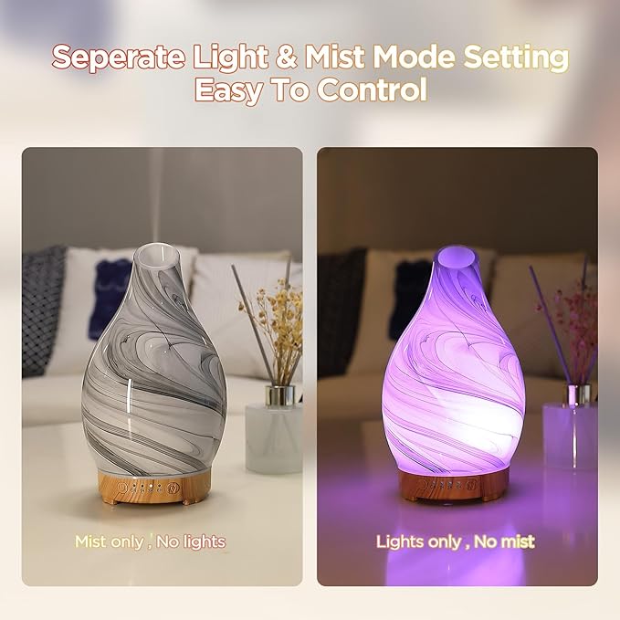 Essential Oil Diffuser, Art Glass Ultrasonic Aromatherapy Diffuser for Home 160ml with Intermittent Mist & LED 7 Colorful Changing Night Light for Bedroom-Ink Dyeing Time - Bloomnest