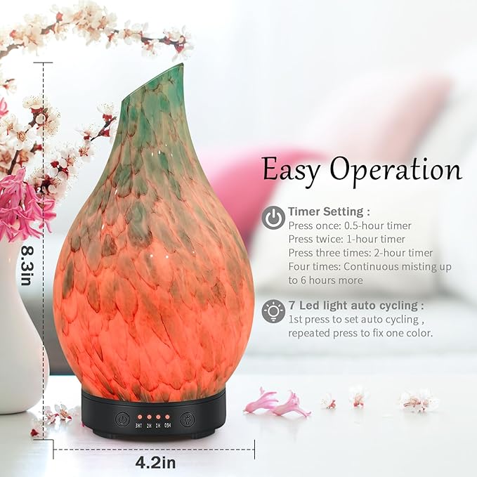 Essential Oil Diffuser 120ml Ultrasonic Aromatherapy Diffuser with Handmade Glass BPA Free, Auto Shut-Off 4 Timer Setting 7 Colors Changed LED for Home Yoga Office (Cobblestone) - Bloomnest