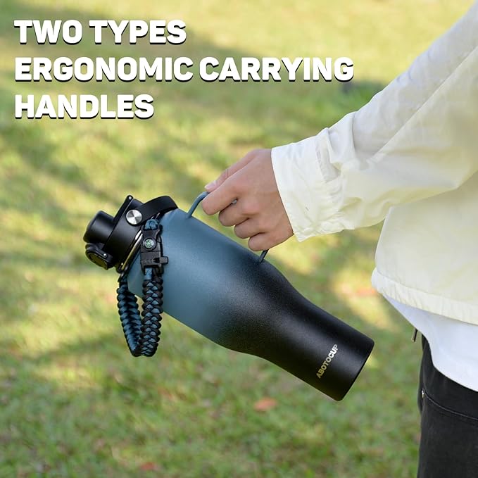 Water Bottle 40oz, Insulated Tumblers with Handle & Straw Lid, Insulated Water Bottle Fits in Cup Holder, Double Wall BPA-Free, Stainless Steel Travel Cup Leak-proof to Keep Cold 24H&Hot12H - Bloomnest