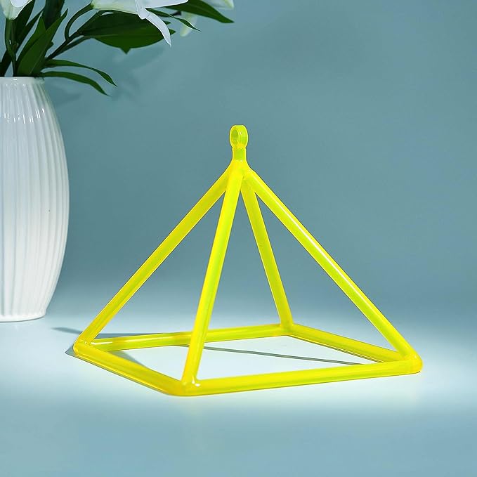 TOPFUND Yellow Crystal Singing Pyramid 8 inch with Carrying Case and Quartz Suede Mallet
