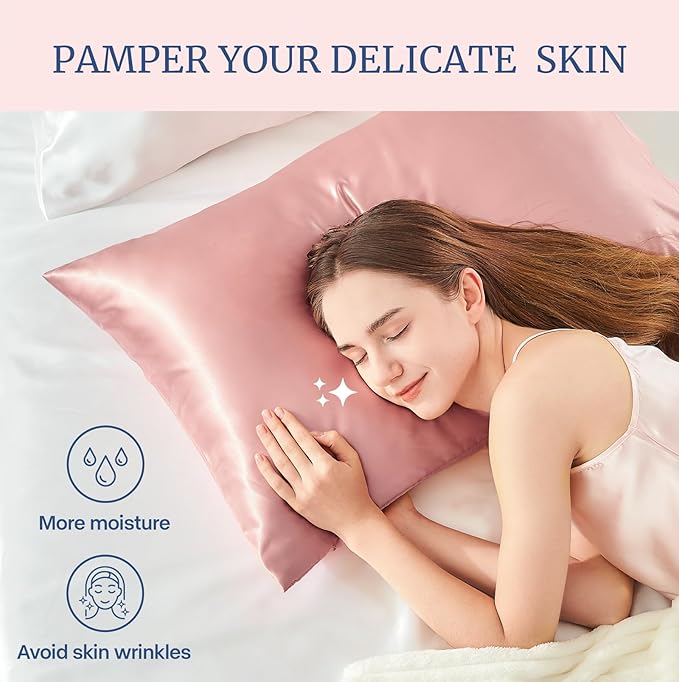 BEDELITE Satin Pillowcase for Hair and Skin, Super Soft and Cooling Similar to Silk Pillow Cases 2 Pack with Envelope Closure, Gift for Women Men(20"x40" King Size, Rose Pink) - Bloomnest