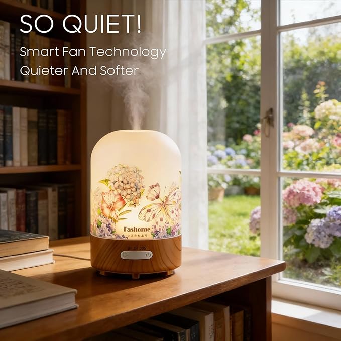Essential Oil Diffuser Hand Blown Glass, 100ml Small Aromatherapy Diffuser, Auto Shut-Off Function, Ultrasonic Diffusers for Essential Oils, Cool Mist Humidifier with Warm White Lights (Vanilla Oil) - Bloomnest