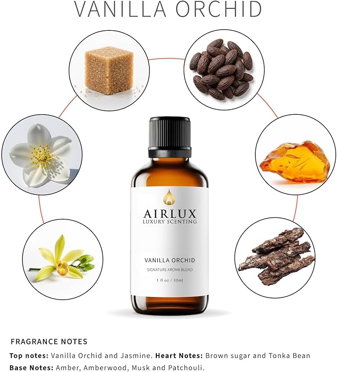 Signature Aroma Oil No. 691 Vanilla Orchid – Vanilla Orchid, Jasmine, Brown Sugar – Aroma Oil for Cold Air & Waterless Diffusers and DIY Crafts – 30 mL, 1.0 fl oz Glass Bottle Airlux