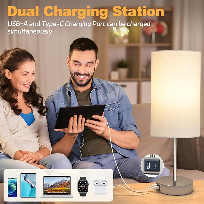 AKASUKI 18Inch Table Lamp with Dual Charging Station, 3 Way Dimmable Touch Lamp for Bedroom, Living Room, Office(LED Bulb Included) - Bloomnest