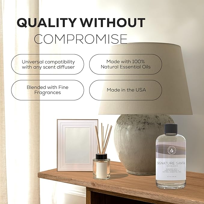 Aroma Country Signature Santal Diffuser Oil - Luxury Essential Oils for Diffuser Refill & Air Freshener Room Spray - Long-Lasting & Natural Home Fragrance, Sandalwood Scented Oil (8.5 Fl. oz) AromaCountry