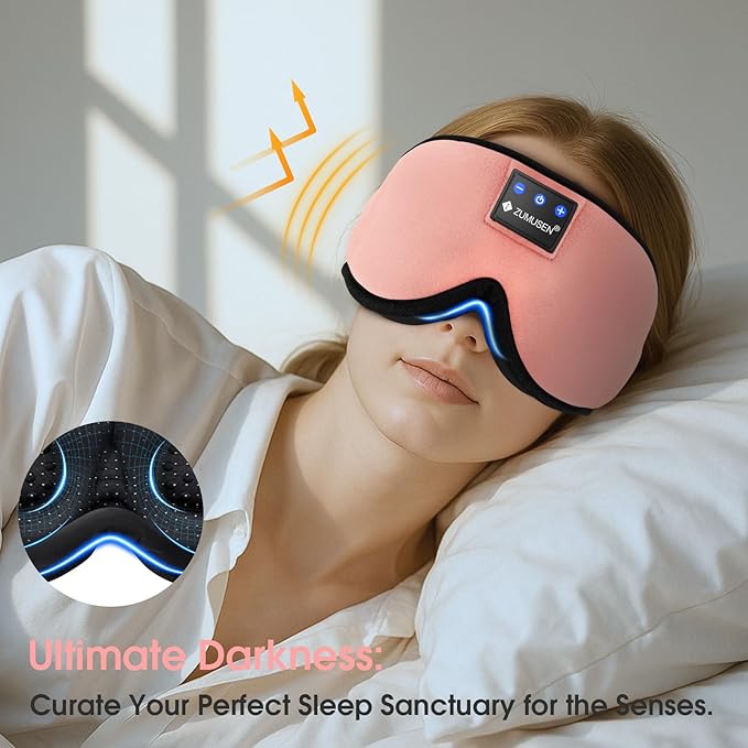 ZUMUSEN Bluetooth Sleep Headphones, 3D Wireless Music Eye Mask with Ultra-Thin Stereo Speakers, Adjustable Sleep Mask for Side Sleepers, Perfect for Travel, Meditation, Relaxation - Bloomnest