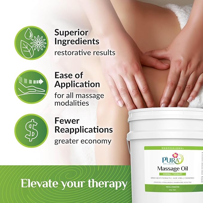 Wellness Professional Herbal Massage Oil 5 Gallon, Hypoallergenic Formula for Muscle Relief, Professional Deep Tissue, Unscented for Physical Therapy and Muscle Recovery, Hydrating, Skin Restoring - Bloomnest