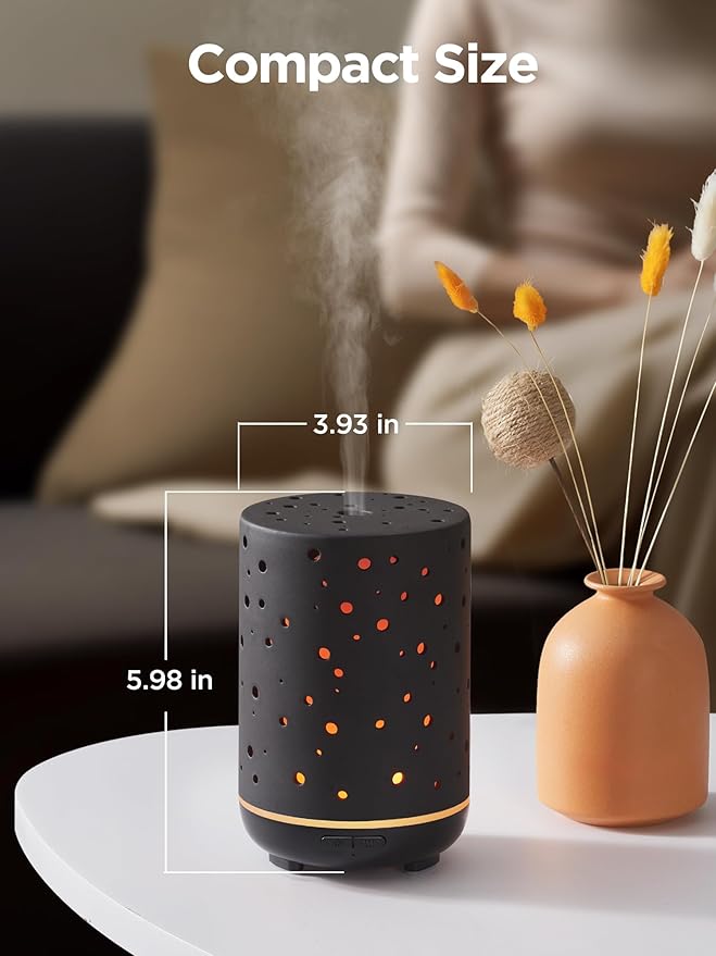 InnoGear Essential Oil Diffuser, 150ml Ceramic Diffuser Ultrasonic Air Diffusers Humidifier Cool Mist Aromatherapy Diffuser with 2 Mist Modes Waterless Auto Off for Home Office, Black - Bloomnest