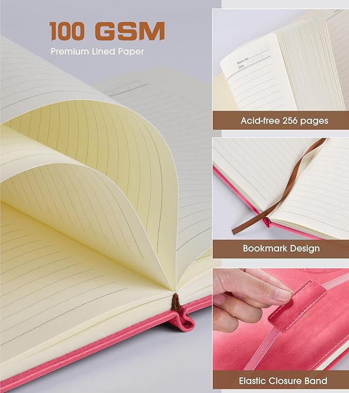 Lined Journal Notebook for Women Men,256 Pages B5 Large Hardcover Leather Journals for Writing,Travel,Business,Work & School,College Ruled Notebooks for Note Taking,Diary Notepad 7.8"×10.2" - Bloomnest