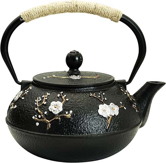 YJX 27oz Small Cast Iron Teapot for Stovetop, Japanese Tetsubin with Enamel, Beautiful Decorative Tea Pot, Durable Tea Kettle with Stainless Steel Infuser for Loose Tea(800ML) - Bloomnest