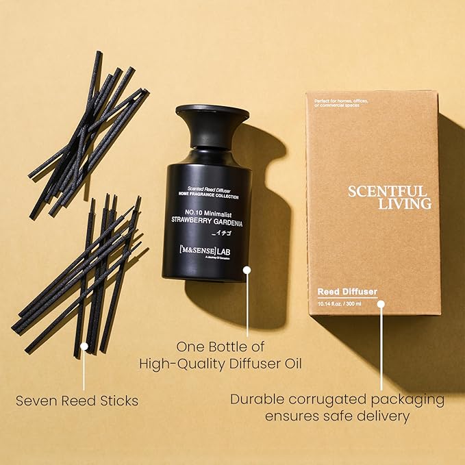 M&SENSE Reed Diffuser Set, 10.14 oz Non Toxic Reed Diffuser Strawberry Gardenia Scented Home Fragrance Aromatherapy Diffuser for Bedroom Bathroom Office Home Decor Housewarming Gift