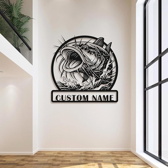 Personalized Catfish Metal Sign – Custom Name Fishing Wall Art – Iron Decoration for Cabins, Lake Houses, Man Caves, and Outdoor Spaces (Catfish-3) - Bloomnest