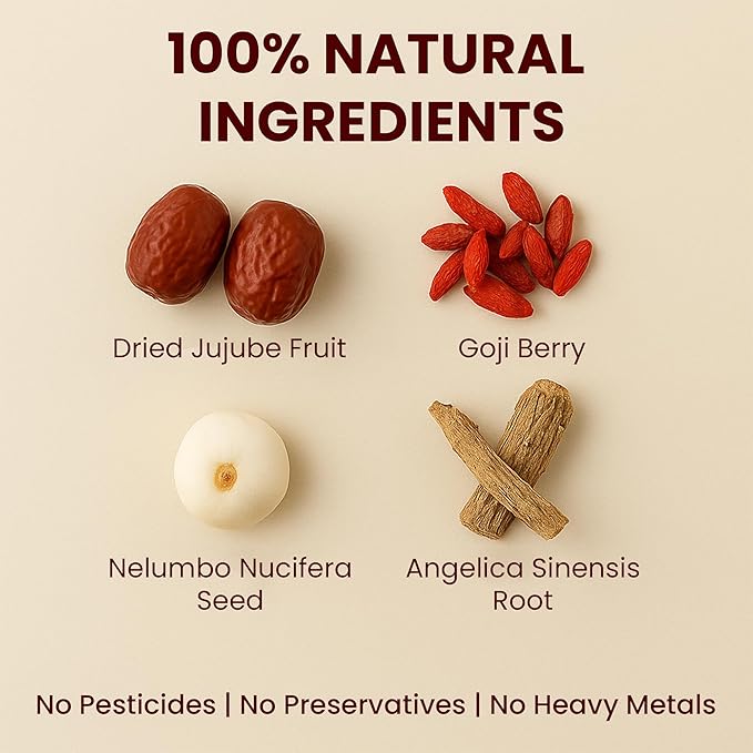 Herb Guru Vitality & Serenity Herbal Tea, natural Herbal Blend with Jujube, Goji Berry & Angelica Root, Restorative Infusion & Wellness Beverage, Includes 5 natural Tea Bags for Balanced Energy