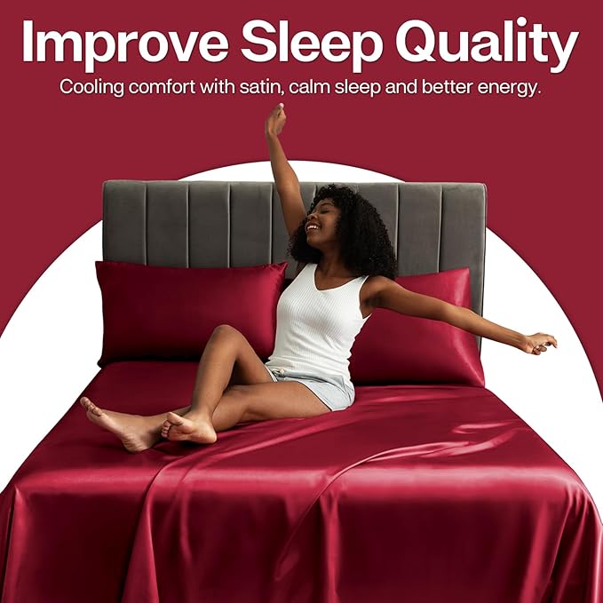MR&HM Satin Pillowcase for Hair and Skin, Silk Satin Pillowcase 2 Pack, Standard Size Pillow Cases Set of 2, Silky Pillow Cover with Envelope Closure (20x26, Burgundy) - Bloomnest