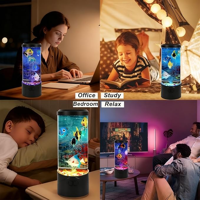 Toycol Bubble Fish Lamp,Artificial Aquarium Lamp with 7-Color Changing,Sensory Bubble Tube Light with 6 Fake Fish Moving,Mood Night Light,Great Gift for Kids & Adults,Decor for Home Office Bedroom - Bloomnest