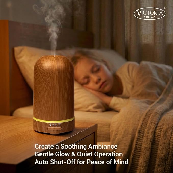Ultrasonic Essential Oil Diffuser 100ML - Cool Mist Humidifier, 7-Color LED Lights, 3 Timer & Auto Shut-Off, Ideal Gift for Home Bedroom Office (Wood Brown) - Bloomnest