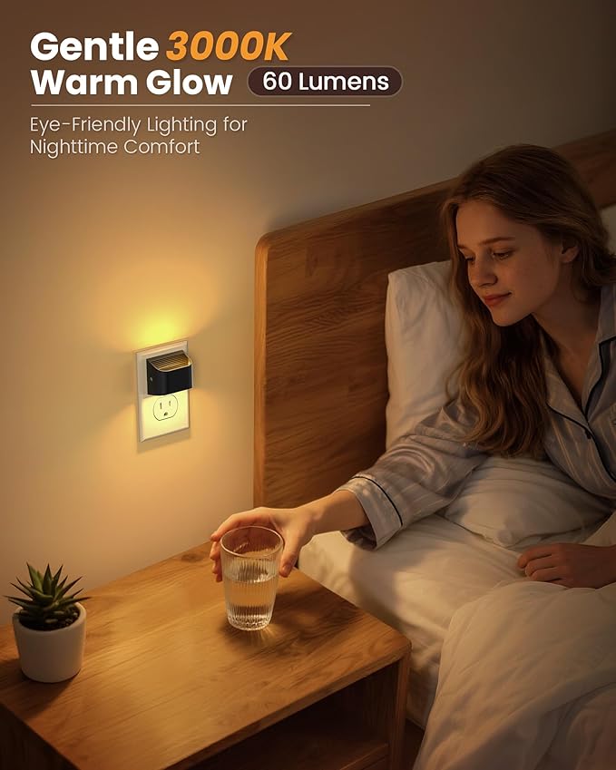 NIORSUN Night Lights Plug Into Wall, Auto Brightness Sensor Night Light, 3000K Warm White, Ultra-Slim Wall Light for Hallway Bathroom Bedroom Stairs, Black, 8 Pack - Bloomnest