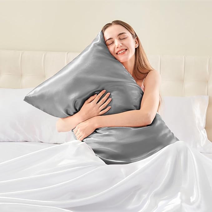 BEDELITE Satin Body Pillow Cover, Super Soft and Cooling Body Pillow Pillowcase for Hair and Skin, Breathable Silky Full Long Pillowcase Cover(20"x54", Grey) - Bloomnest