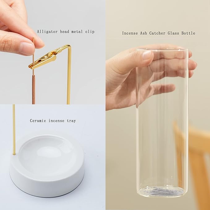 CEREMONY Incense Holder, Ceramic Incense Holder for Sticks with Glass Ash Catcher,Incense Burner for Meditation Yoga Spa Room Decor - Bloomnest