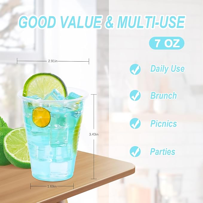7 oz Clear Plastic Cups, 500 Count Bulk, PP Clear Plastic Cups for Party with Higher Heat Resistance, Suit for Hot Beverages, Soda, Juice (7oz 500count) - Bloomnest